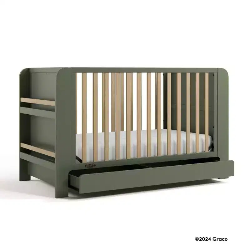 Lit de bébé convertible 4-en-1 avec tiroir et bibliothèques amovibles, sommier réglable