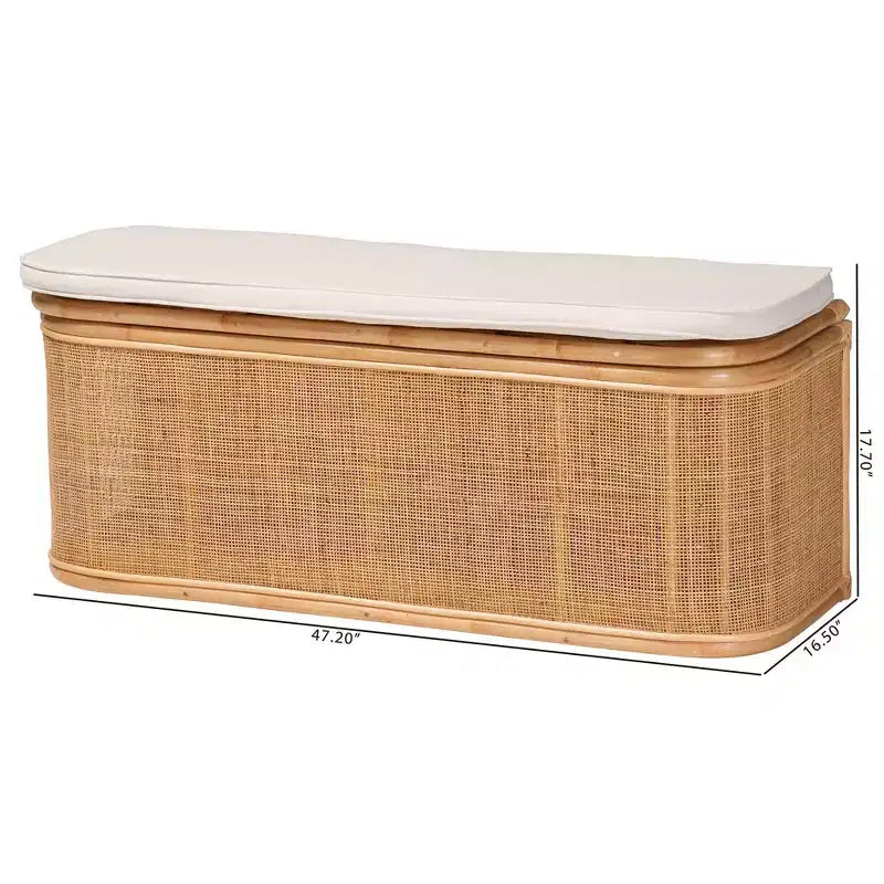 Panca contenitore in rattan naturale bali & pari Ishana Natural/White: imbottitura in poliestere, struttura in compensato, non richiede montaggio