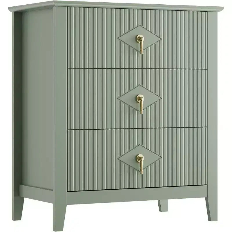 Lot de 2 tables de chevet en bois cannelé, commode de 27.5 de large à 3 tiroirs, tables de chevet modernes, commode pour chambre ou salon