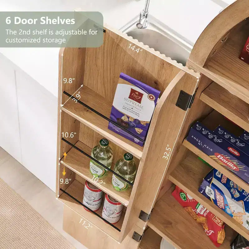 Dispensa da cucina alta 71 con arco, mobile contenitore moderno con 3 ripiani regolabili e 6 ripiani nelle ante, per cucina e soggiorno