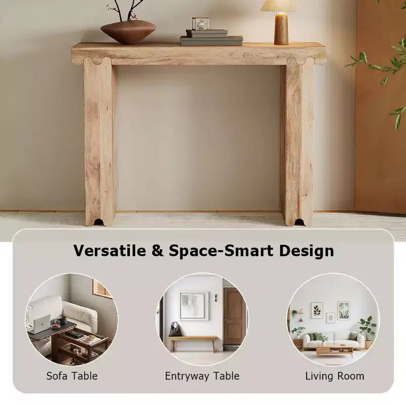 Consolle e tavolino da ingresso Whisen in legno di mango, stile rustico minimalista, con piano spesso