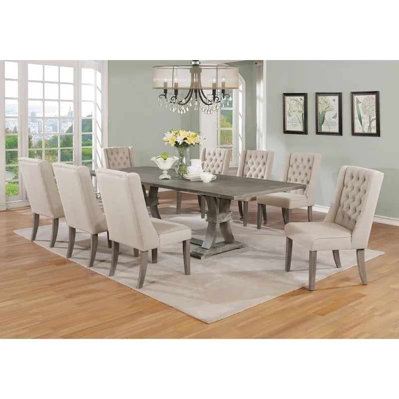 Best Quality Furniture 9-teiliges, rustikales, ausziehbares Esszimmer-Set in Grau