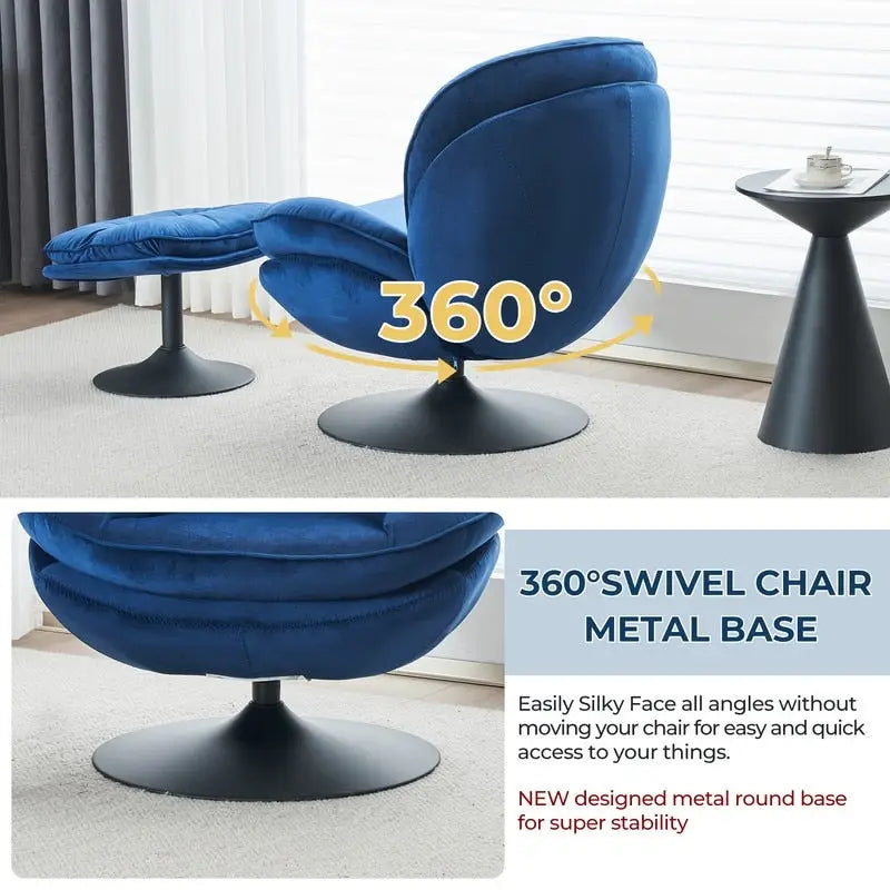 Fluwelen draaifauteuil met voetenbank, ronde leesfauteuil met voetenbankset, 360 draaibaar, metalen frame