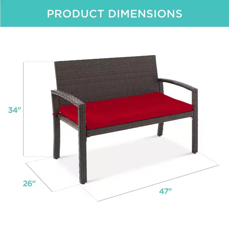Best Choice Products Outdoor-Gartenbank aus Korbgeflecht für 2 Personen, Garten- und Terrassenmöbel mit einer Tragkraft von 700lb, Kissen