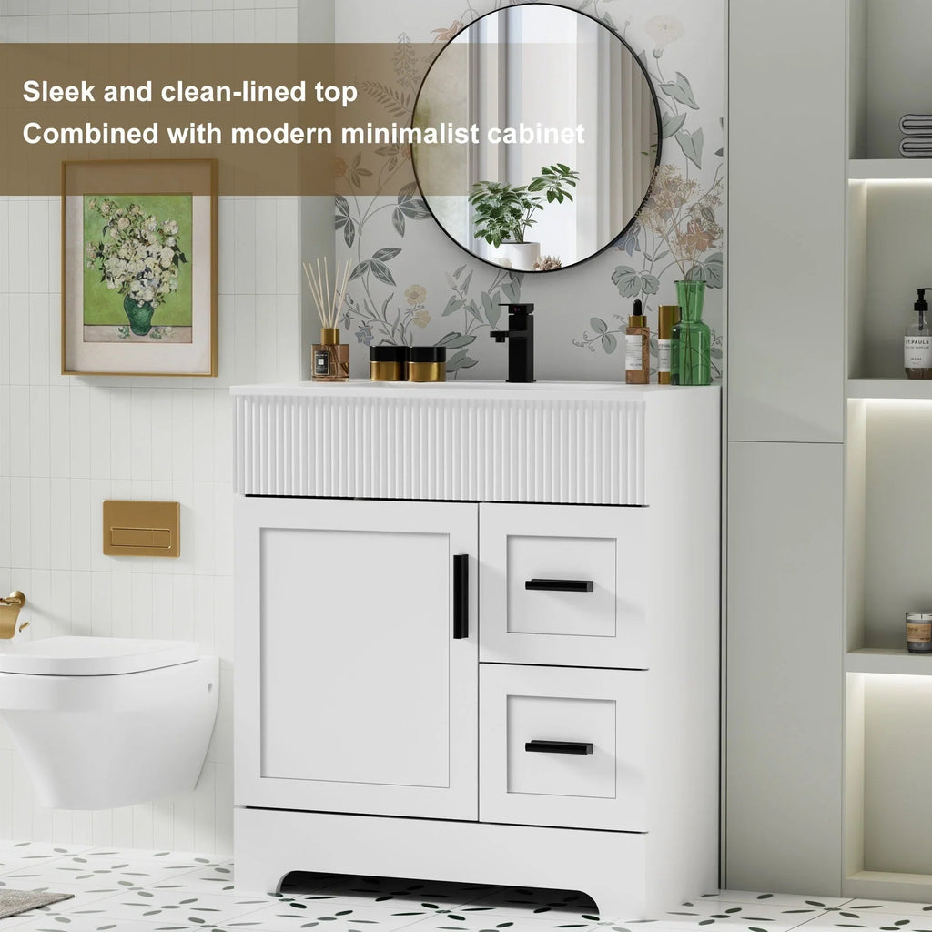 Ensemble meuble-lavabo de salle de bain Wavy Line 30/36/48 avec lavabo et robinet