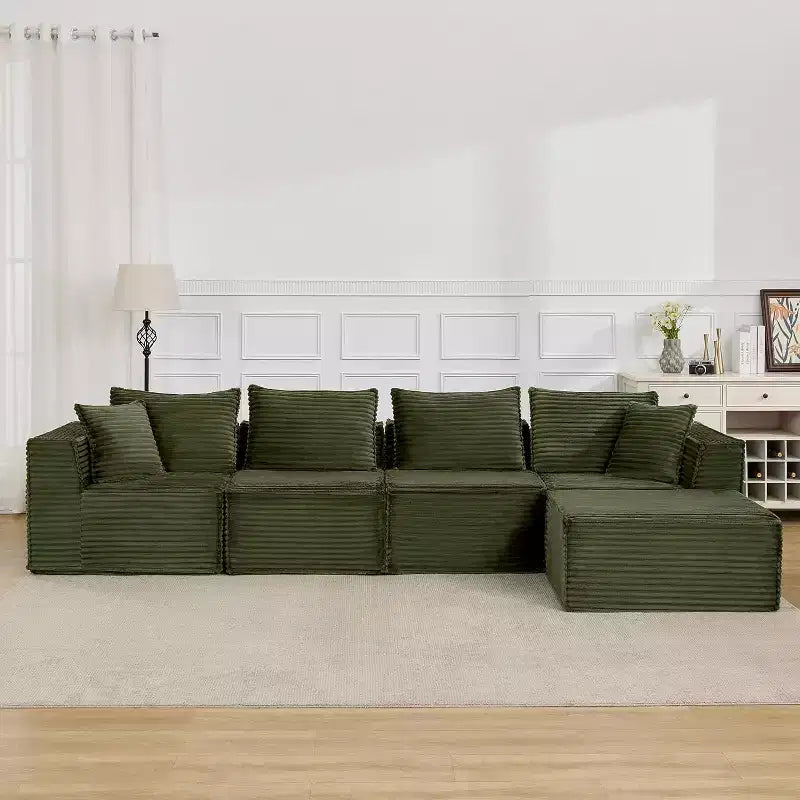 Divano componibile modulare Cloud da 107/ 137, senza struttura e con seduta profonda, trasformabile e confortevole, con pouf e schiuma memory