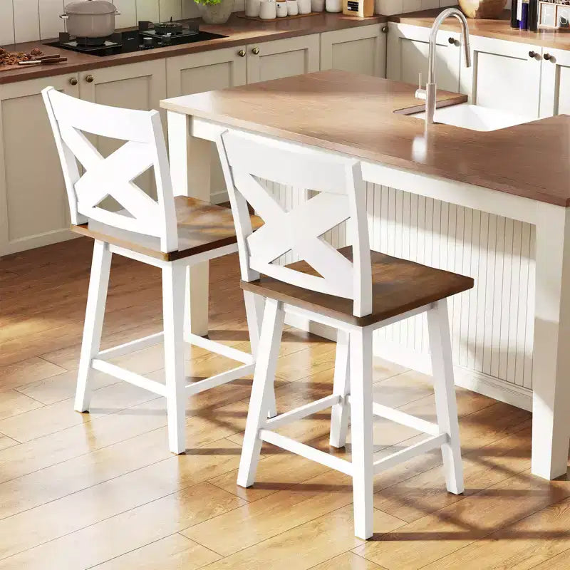 Ensemble de 4 tabourets de bar pivotants Costway 24, avec dossier, grande assise et repose-pieds, pour îlot de cuisine