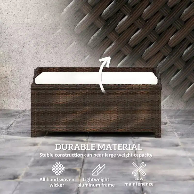 Banc de rangement extérieur en osier avec coussin