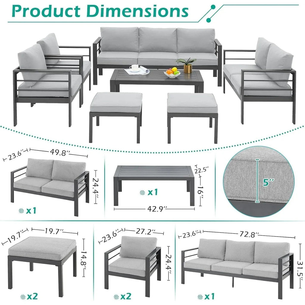 Ensemble de mobilier de jardin en aluminium AECOJOY de 7 pièces, salon de jardin