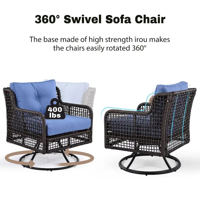 4-delige loungeset van rotan voor buiten met draaibare stoelen en salontafel