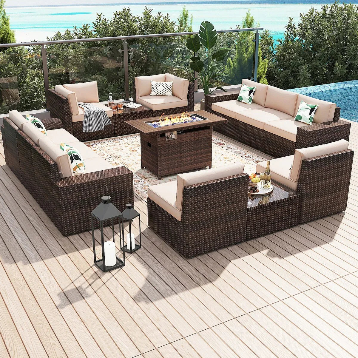 Set di mobili da patio da 13 pezzi con tavolo focolare 44