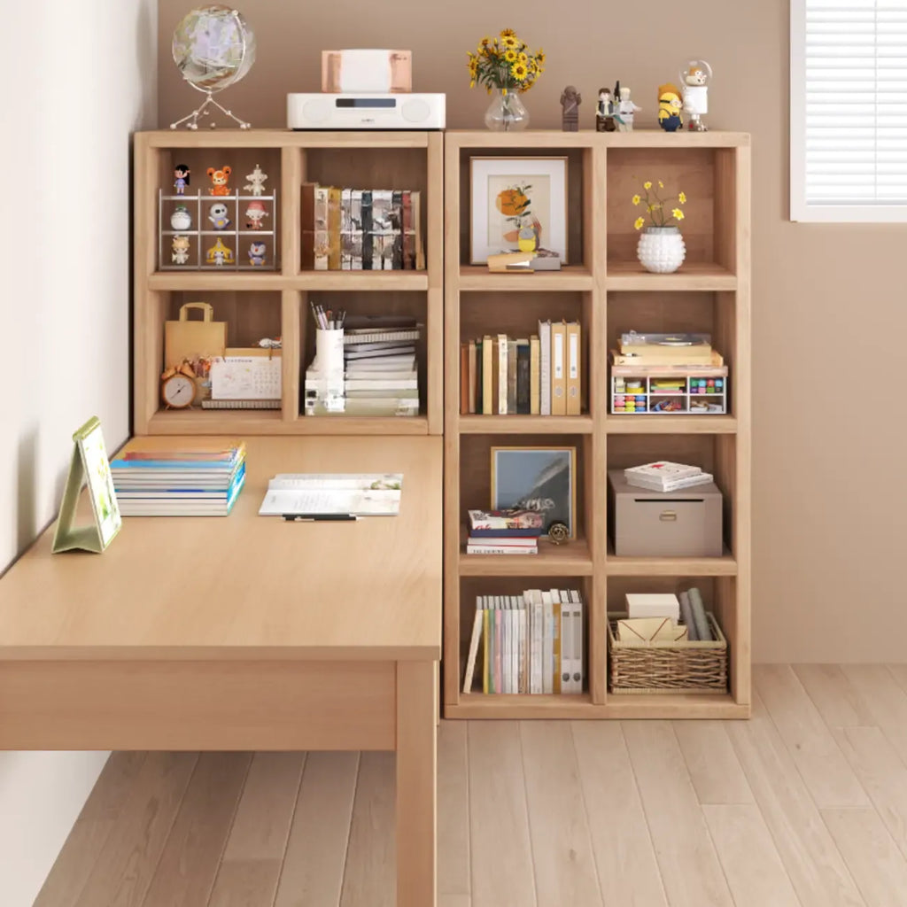 Moderne horizontale houten boekenkast met 8 vakken en naturel afwerking