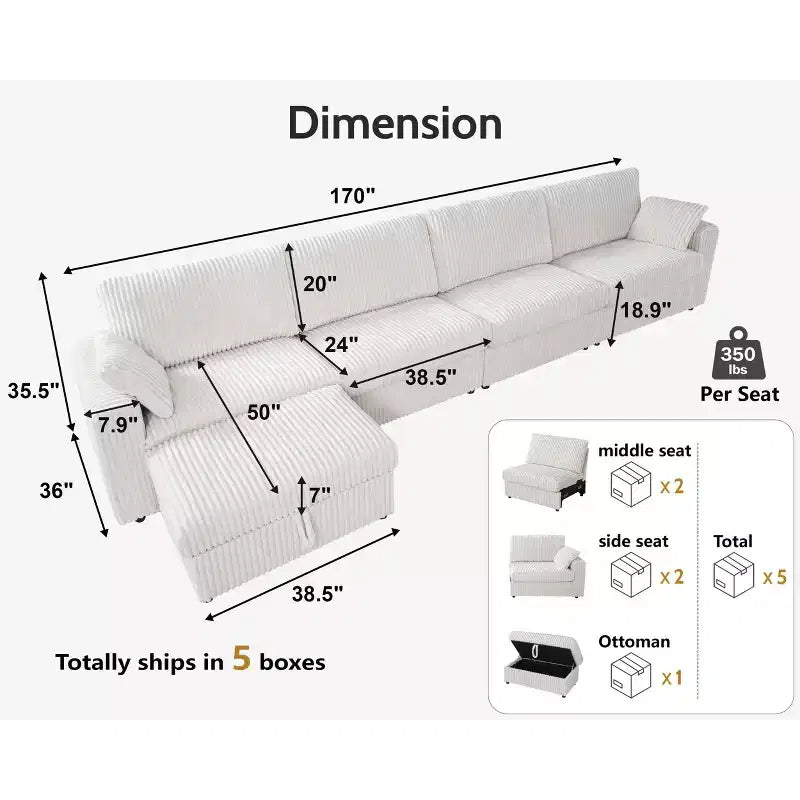 Modulares Cordsofa von Dyonery mit waschbaren Bezügen