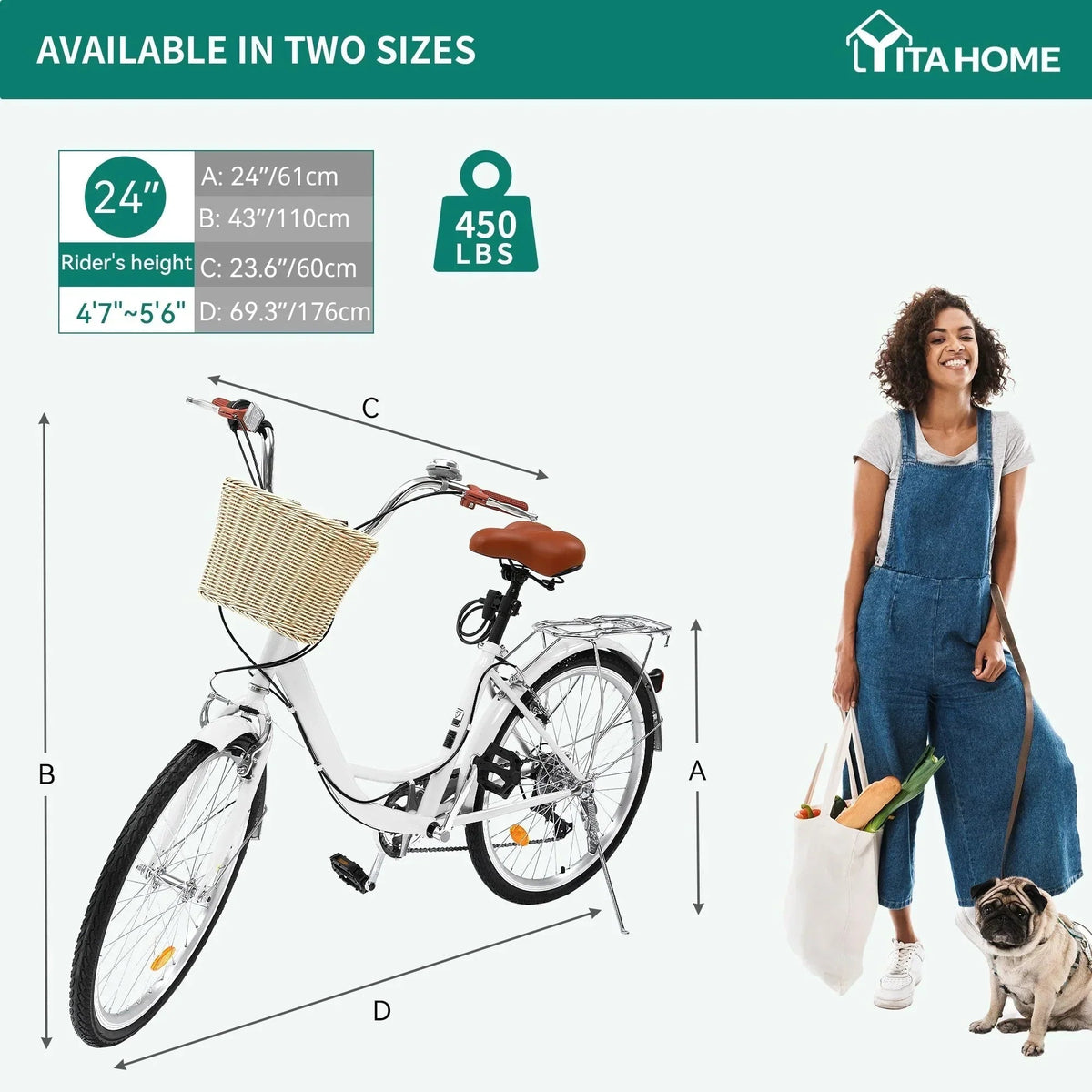 Vélo de ville Moasis24/ 26 à 7 vitesses, cadre ouvert réglable, vélo de déplacement