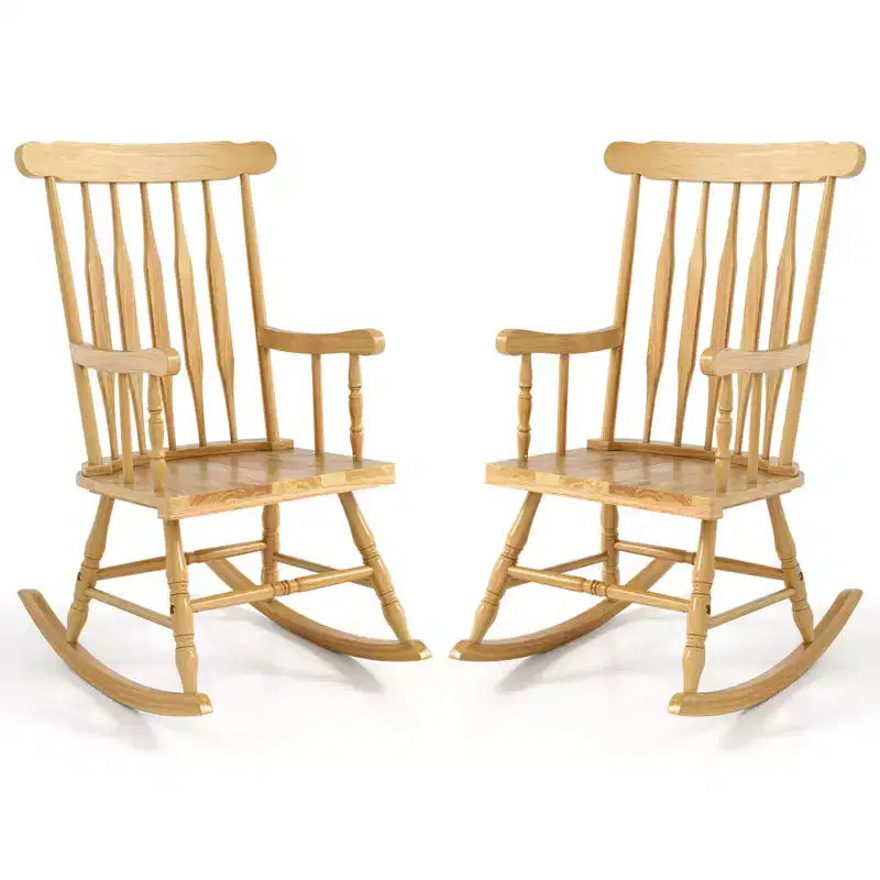 Costway Set aus 2 Schaukelstühlen aus Holz, glänzende Oberfläche, Weiß\ Kaffee