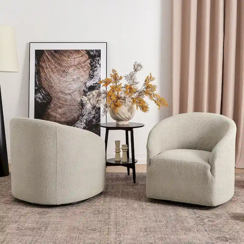 Fauteuil pivotant tonneau KINWELL 32 W rembourré en bouclé (lot de 2)