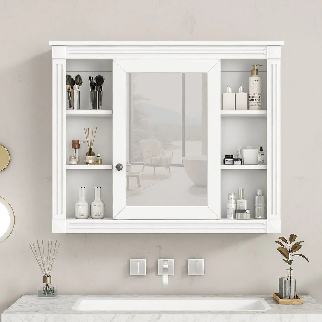 Mobile bagno moderno da 36 con lavabo integrato e specchiera, 2 ante e 2 cassetti