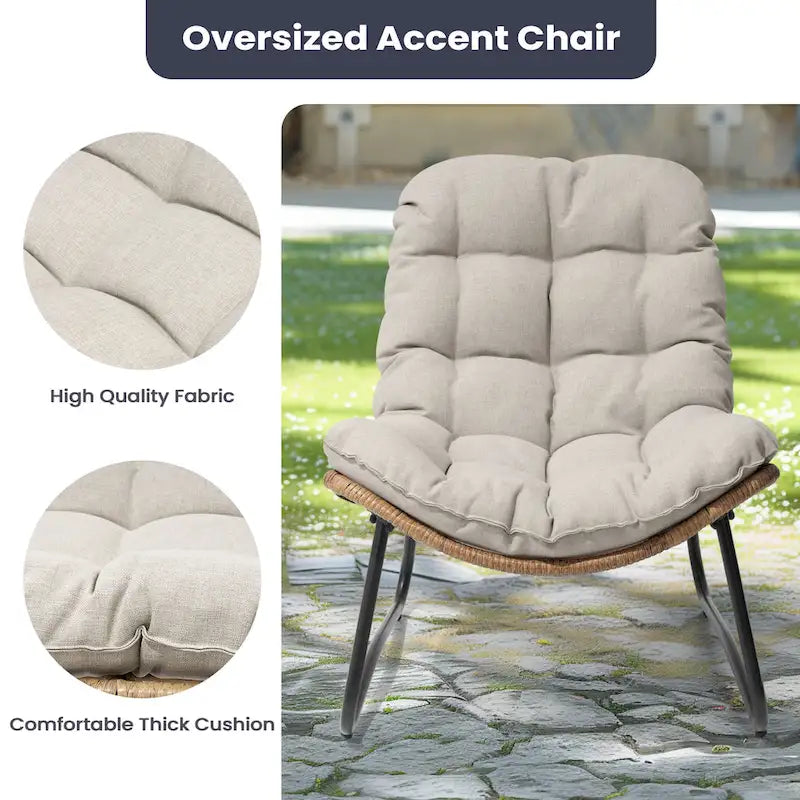Papasan-Sessel aus PE-Rattan mit Kissen für drinnen und draußen