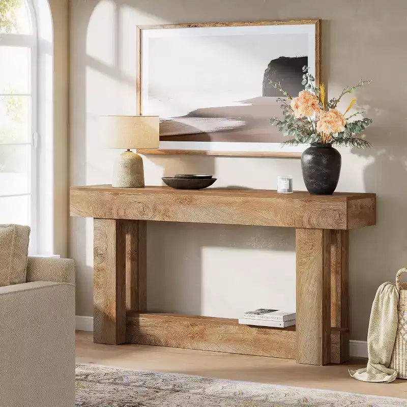 Houten consoletafel van 62.99 inch, smalle, lange boerderijtafel voor de hal met 2 niveaus