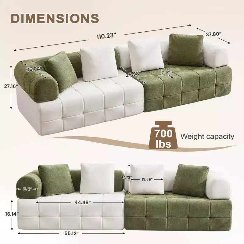 110.23 in. W modulares 4-Sitzer-Chenillesofa im Colorblock-Design mit geschwungenen Armlehnen