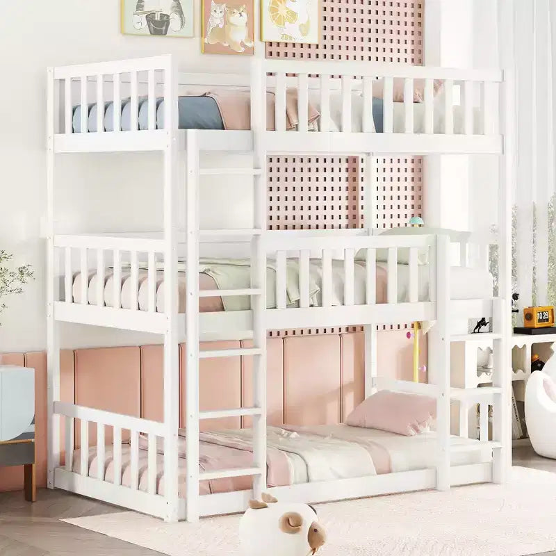 Letto a castello triplo per bambini, con tre letti singoli sovrapposti e separabili, scala e spondine, convertibile in 3 letti