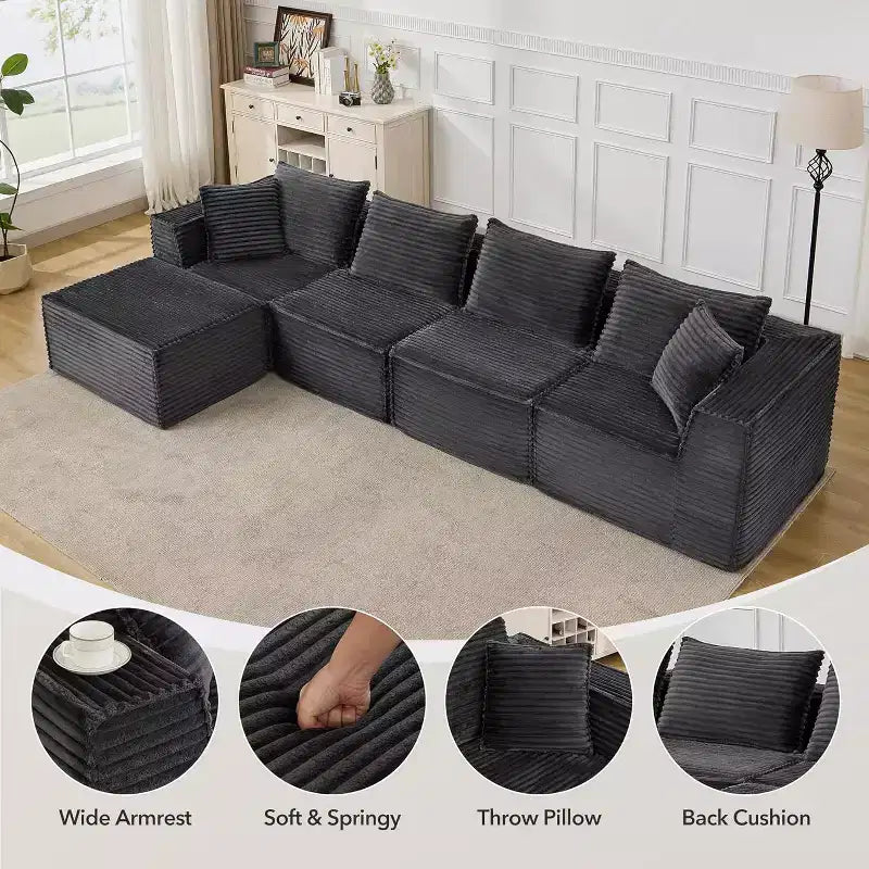 Canapé modulaire nuage de 107/ 137, canapé profond sans structure, canapé convertible confortable pour le sol avec poufs et mousse à mémoire de forme