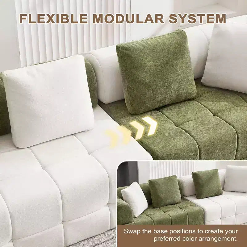 110.23 in. W modulares 4-Sitzer-Chenillesofa im Colorblock-Design mit geschwungenen Armlehnen