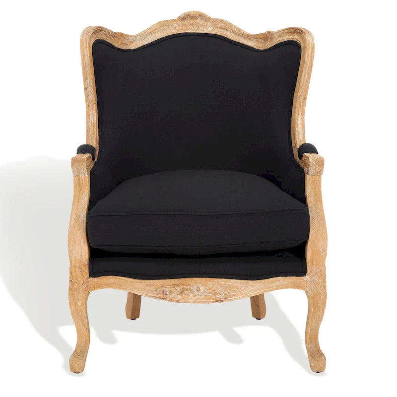 SAFAVIEH Couture Kali-vleugelstoel van eikenhout en natuurlijk linnen - 34Wx34Dx40H