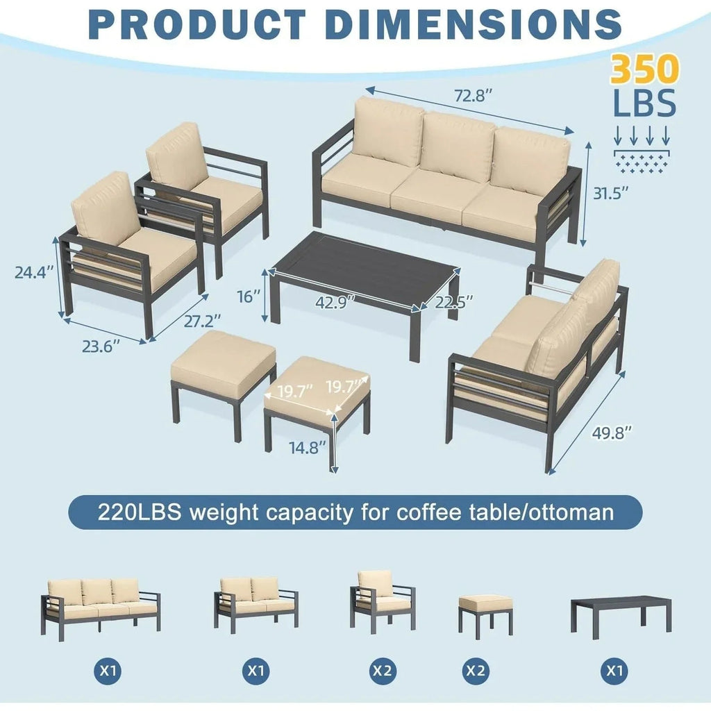 Ensemble de mobilier de jardin en aluminium AECOJOY de 7 pièces, salon de jardin