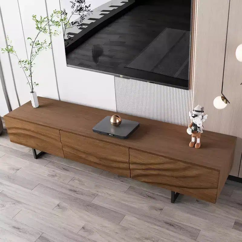 Meuble TV moderne de 82.83 pouces avec tiroirs en bois massif et aérations, meuble multimédia pour le salon