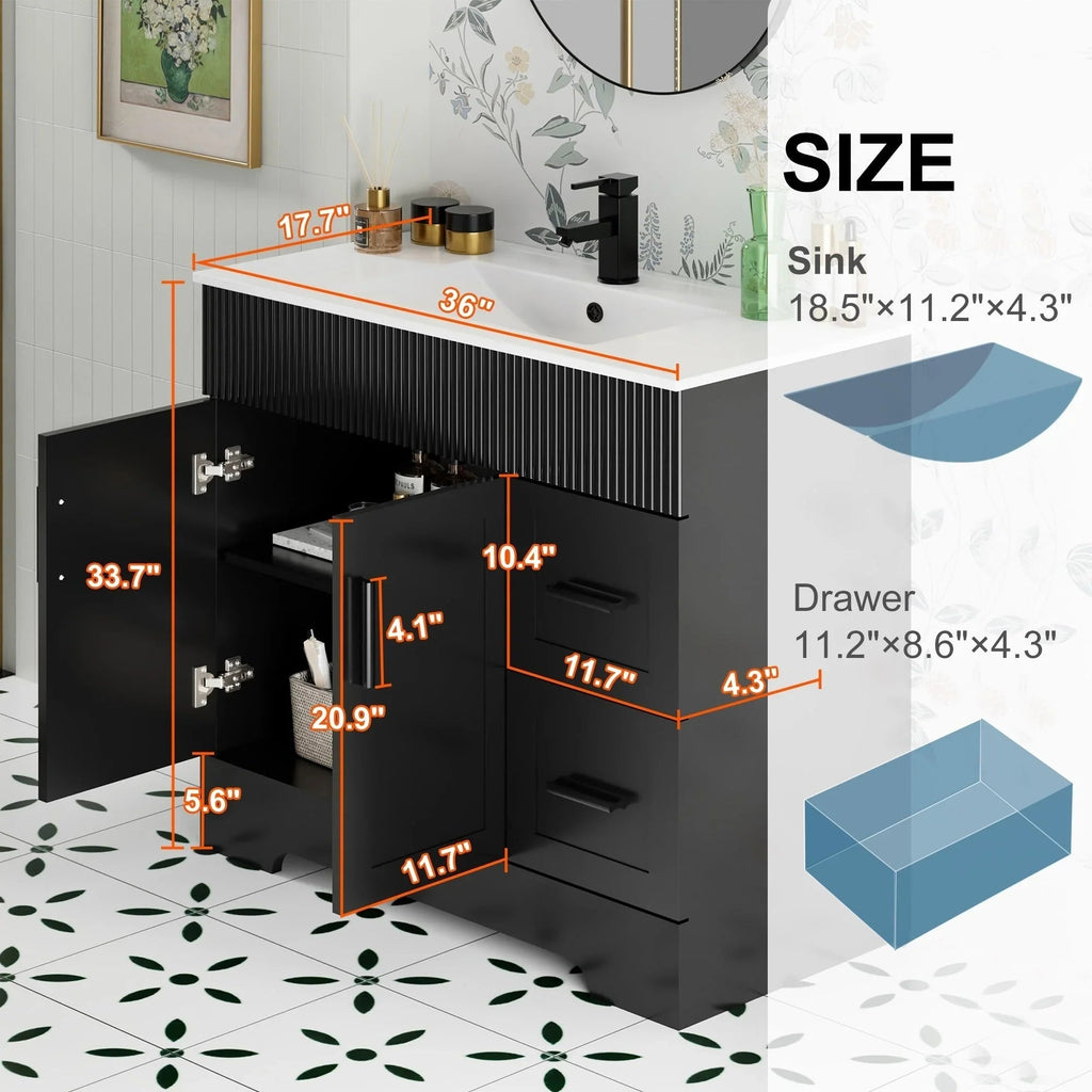 Ensemble meuble-lavabo de salle de bain Wavy Line 30/36/48 avec lavabo et robinet
