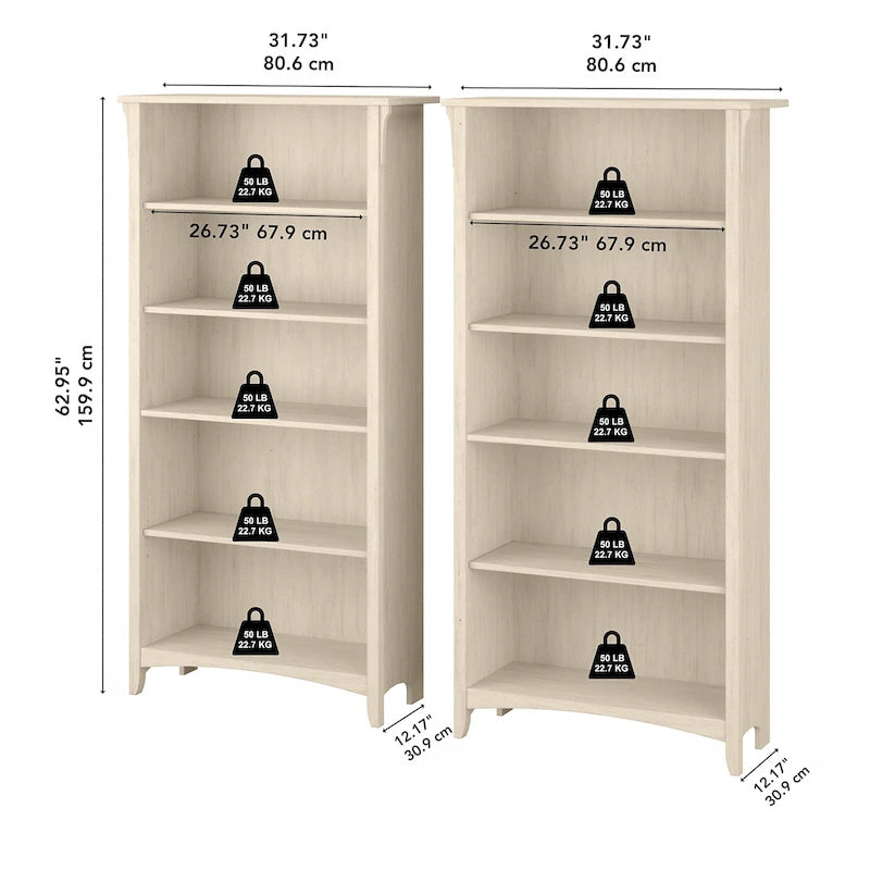 Hoge Salinas-boekenkast met 5 planken (set van 2) van Bush Furniture