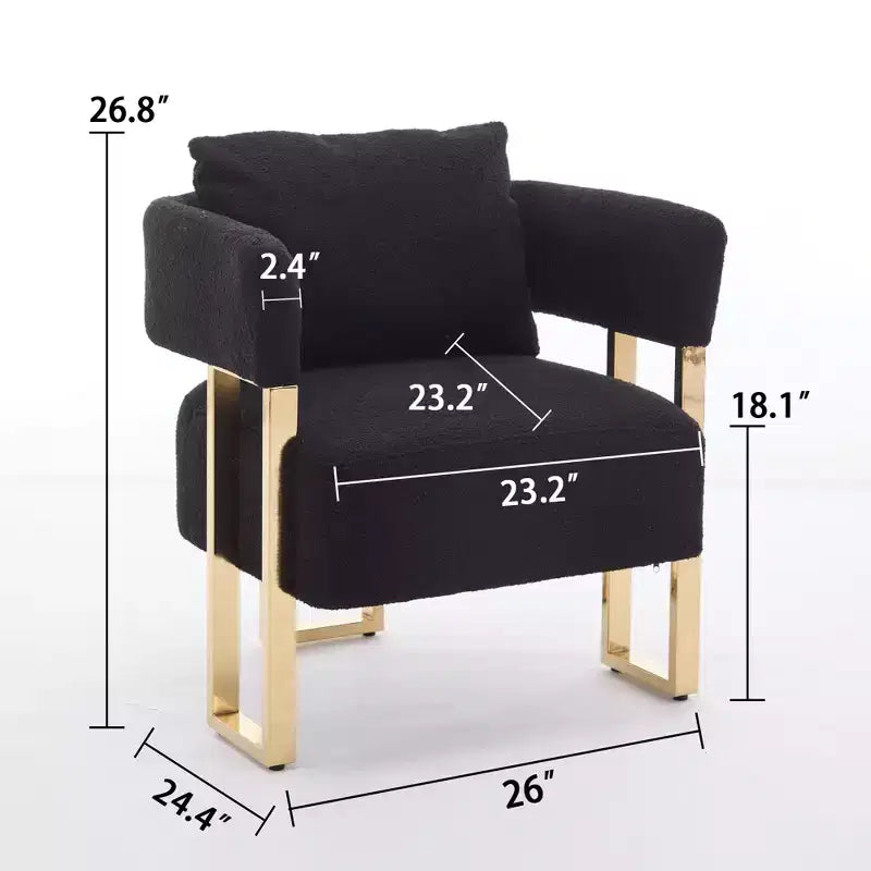 Set van 2 moderne gestoffeerde fauteuils met gouden metalen poten voor woonkamer, slaapkamer of kantoor