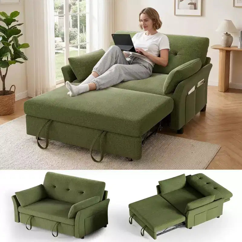 Dyonery 51 3-in-1 Sleeper Sofa Bed, Convertible Loveseat with Pull-Out Bed, Adjustable Backrest, Linen Couch