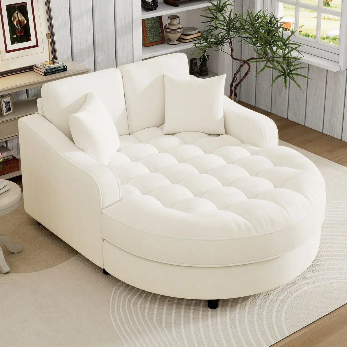 Chaiselongue-Schlafsofa aus Chenille, gepolstertes Sofa mit gesteppter Rückenlehne und 2 abnehmbaren Kissen für das Wohnzimmer