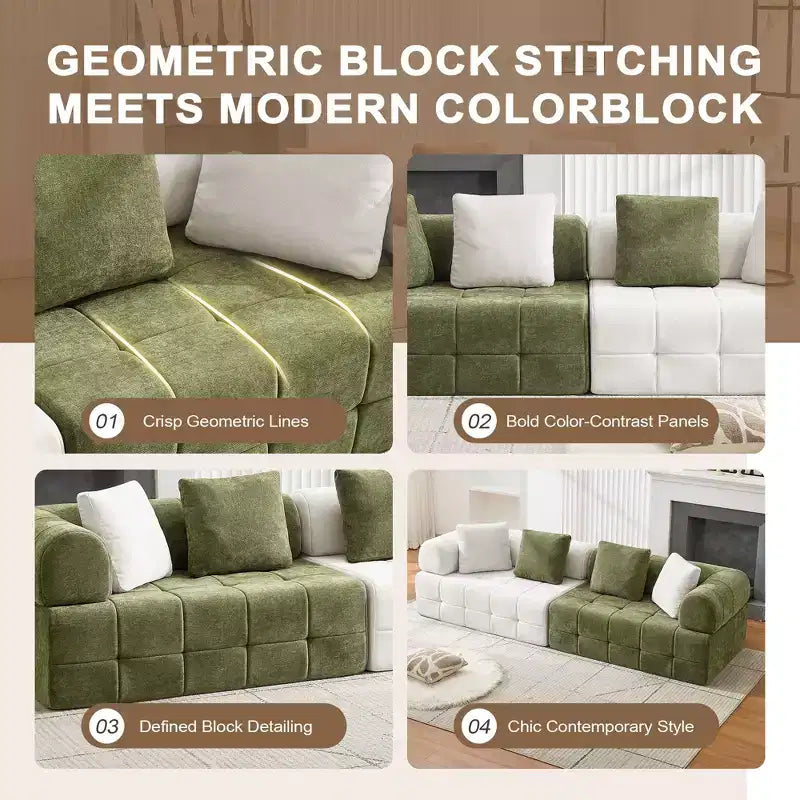 110.23 in. W modulares 4-Sitzer-Chenillesofa im Colorblock-Design mit geschwungenen Armlehnen