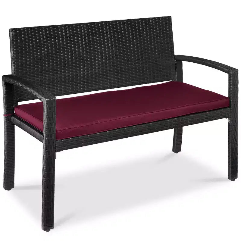 Best Choice Products Outdoor-Gartenbank aus Korbgeflecht für 2 Personen, Garten- und Terrassenmöbel mit einer Tragkraft von 700lb, Kissen