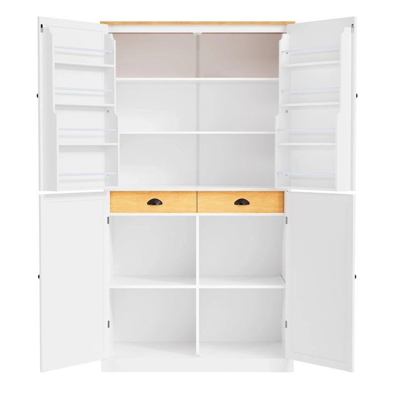 40.2x20x71.3 High Freestanding Kitchen Pantry Large Cupboard Storage Cabinet with 2 Drawers 2 Adjustable Shelves 8 Door Shelves