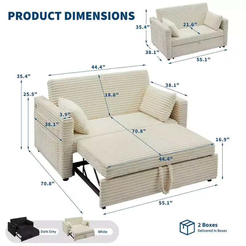 Canapé-lit convertible deux places de 55 avec repose-pieds escamotable et dossier réglable, canapé gain de place pour petits appartements