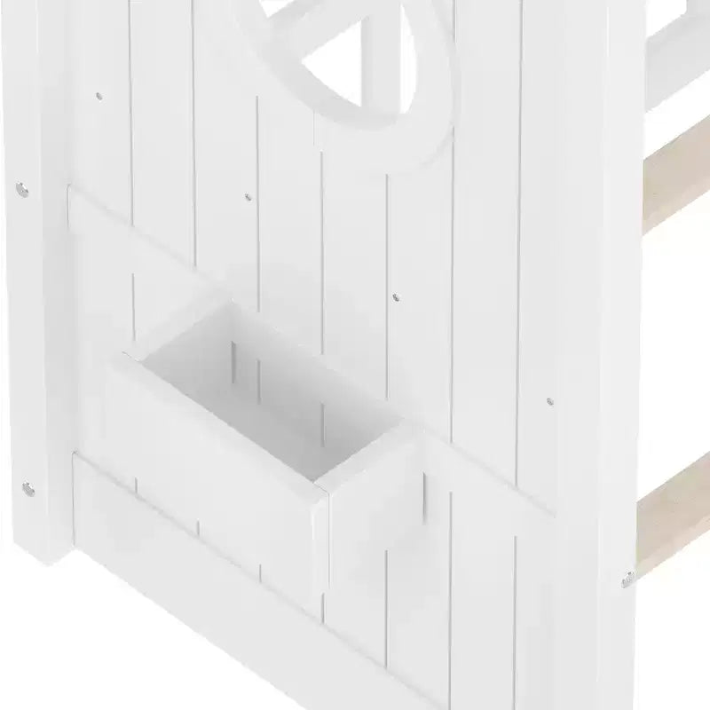 Twin Size Floor House Bed, Kids Montessori Playhouse Bed with Storage Shelf and Roof Design