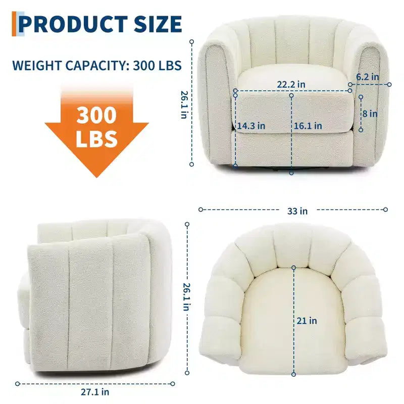 Set di 2 poltrone girevoli d'accento, poltrona a botte in pelliccia sintetica effetto orsacchiotto con rotazione a 360°, base robusta, beige, per soggiorno, camera da letto e ufficio