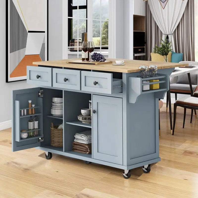 Îlot de cuisine portable à roulettes avec rangement
