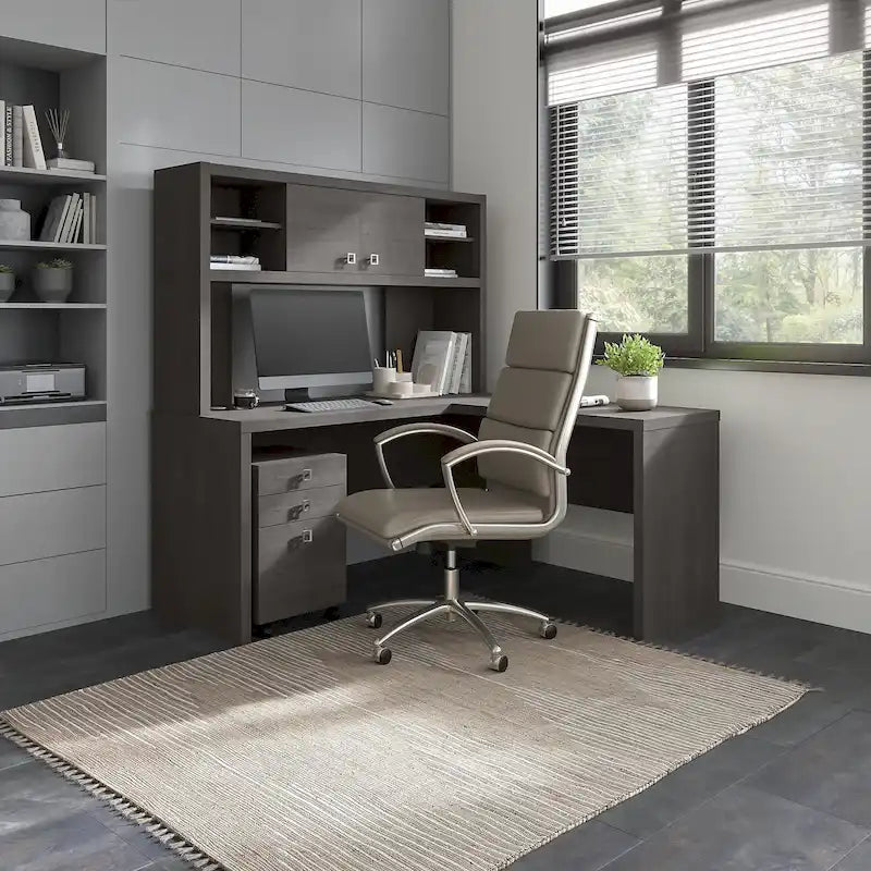 Bureau d’angle L Echo avec rehausse et tiroirs
