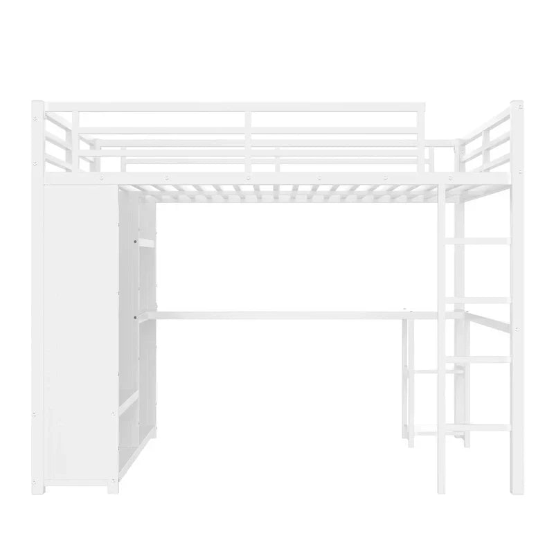 Hoogslaper voor queensize bed - ingebouwde kledingkast en bureau, metalen frame met planken