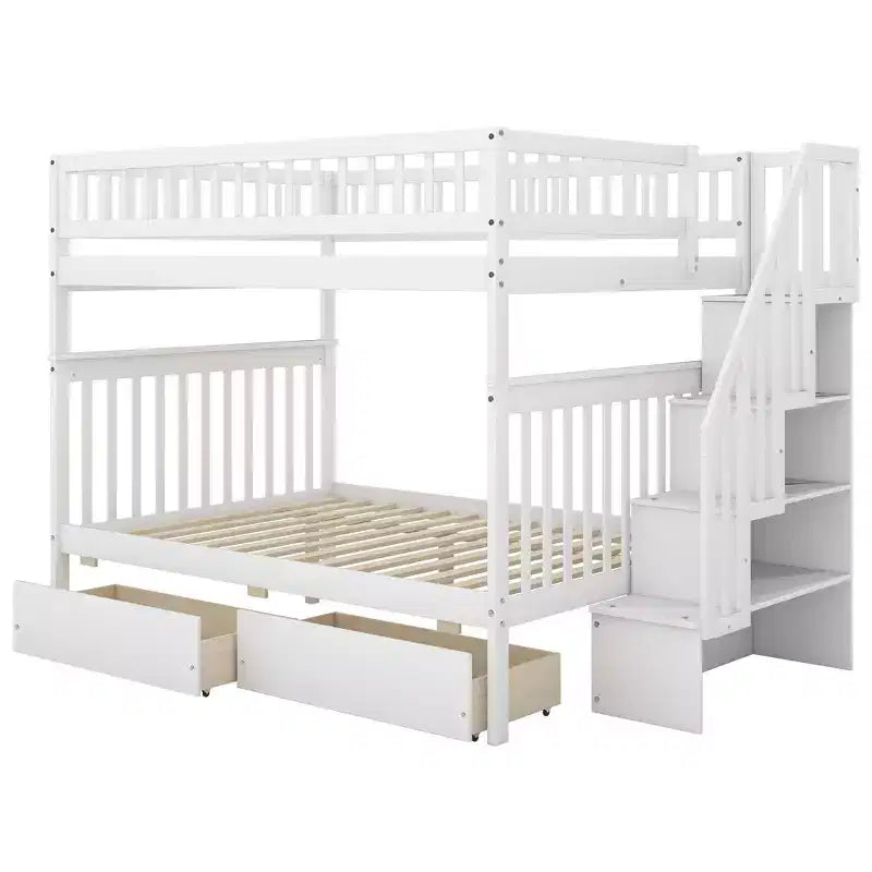 Stapelbed met twee tweepersoonsbedden, twee opberglades en opbergplanken, voor de slaapkamer van kinderen, tieners en volwassenen