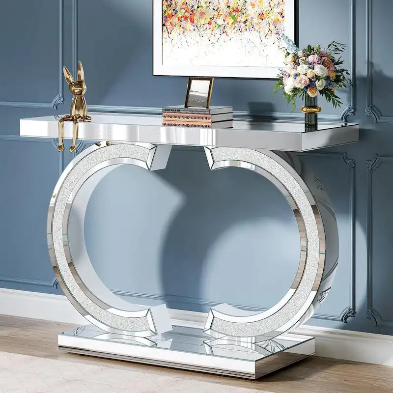 Console argentée, table d’entrée avec miroir de 39 pour l’entrée