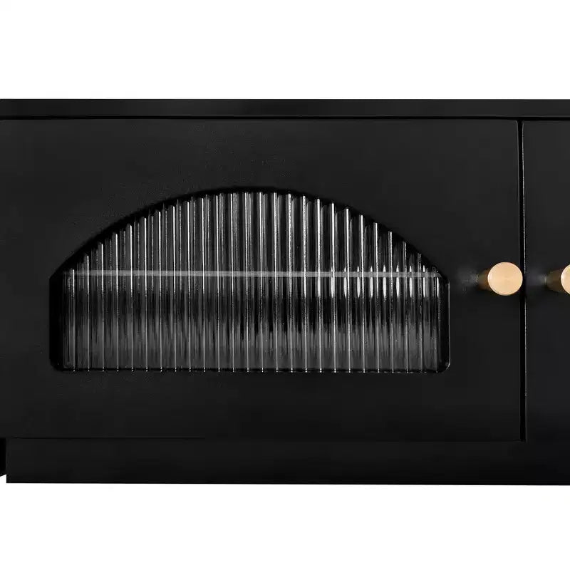 Tv-meubel voor een tv van 95 inch, extra lange mediaconsole met 2 deuren en 4 laden, grote tv-opbergkast en entertainmentcentrum met geribbelde glazen deuren