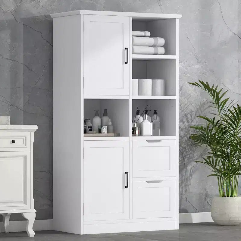 Mobiletto da bagno alto 62, indipendente da pavimento, con cassetto e ripiano regolabile, mobile dispensa per bagno e soggiorno