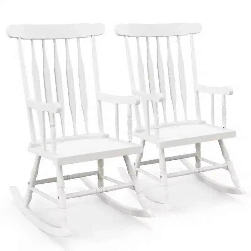 Costway Set aus 2 Schaukelstühlen aus Holz, glänzende Oberfläche, Weiß\ Kaffee