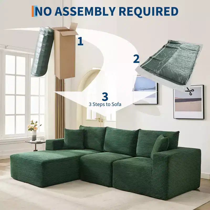 108 Modernes 3-Sitzer-Sofa, gepolstertes Sofa in L-Form mit Kissen, Sofa mit tiefer Sitzfläche, keine Montage erforderlich